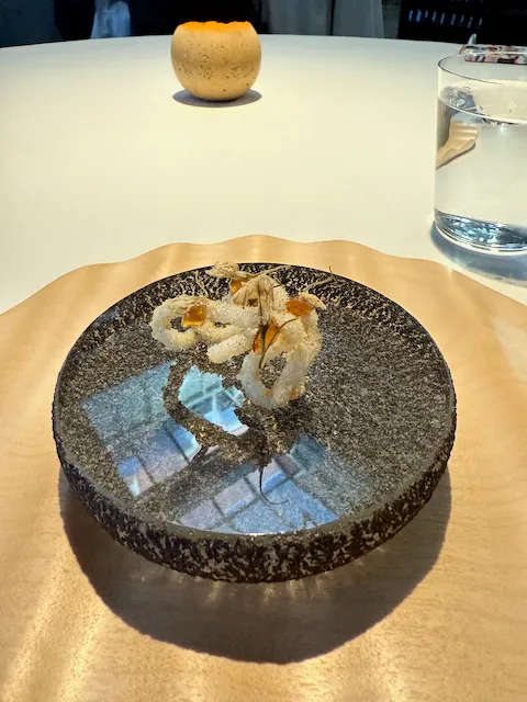 the first course, puffed beef tendon